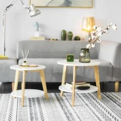 Lot De 2 Tables D'Appoint FBT75-W 12 Lot De 2 Tables D'Appoint FBT75-W -Sobuy 70318168d64d4b78b722b840bed663b5