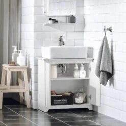 Meuble Sous Lavabo BZR108-W -Sobuy a56b30d34ef24421aec1581aef35d150